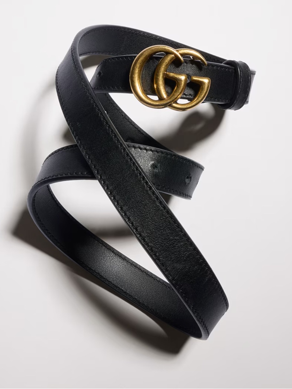 Gucci Marmont Thin Belt (Black Leather Belt with Gold Double G Buckle)